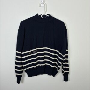 St John Striped Mock Neck Sweater Women's Large Logo Vintage Retro Preppy French